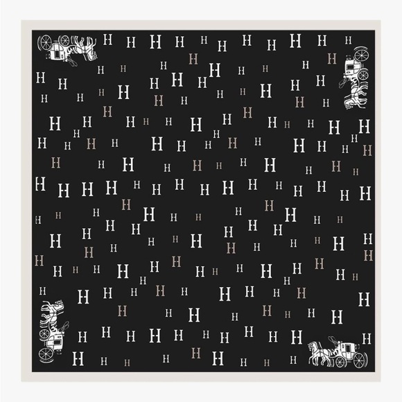 H initial Black White Silk handle Scarf H Pattern designer look carriage pony - Picture 2 of 4